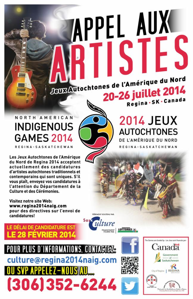 Affiche - Appel aux Artistes - Jeux Autochtones de l'Amérique du Nord de Regina 2014