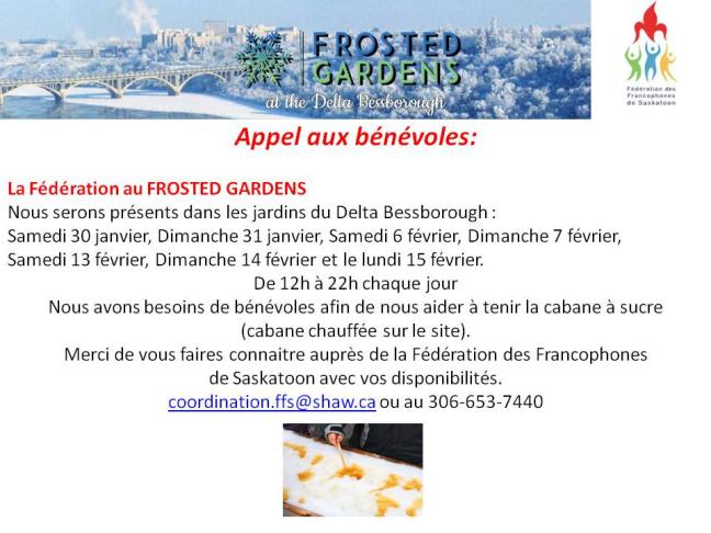 Affiche - Appel aux bénévoles Frosted Gardens