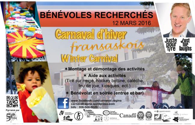 Affiche - Bénévoles recherchés - Carnaval d'hiver fransaskois