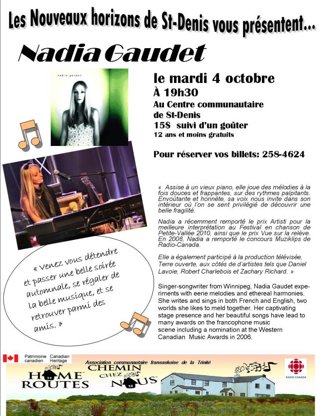 Affiche - Concert de musique avec Nadia Gaudet