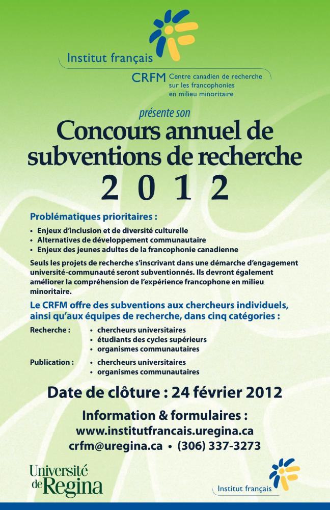 Affiche - Concours annuel de subventions de recherche 2012