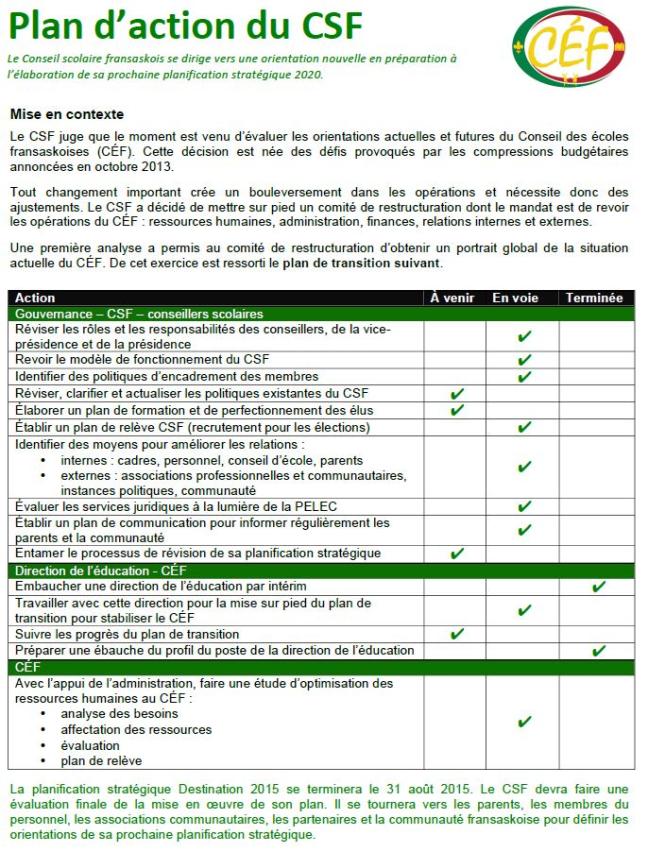 Affiche - Plan d'action du Conseil scolaire fransaskois