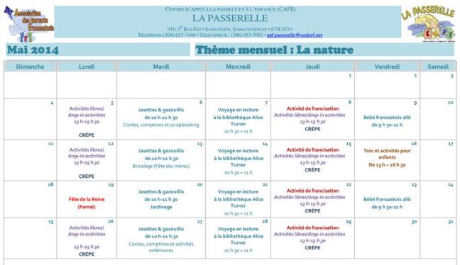 Affiche - Programmation de mai 2014 au CAFE La Passerelle