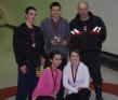 Tournoi de curling fransaskois - gagnants de la catégorie secondaire: Yvan Gaudet, Kyle Gareau, Ronald Tessier, Michelle Gaudet et Camille Gaudet