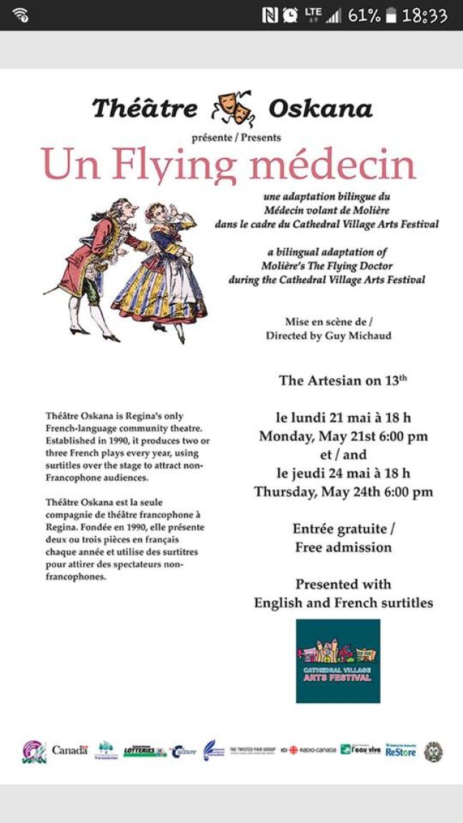 Affiche - Médecin volant de Molière au Cathedral Village Arts Festival à Regina